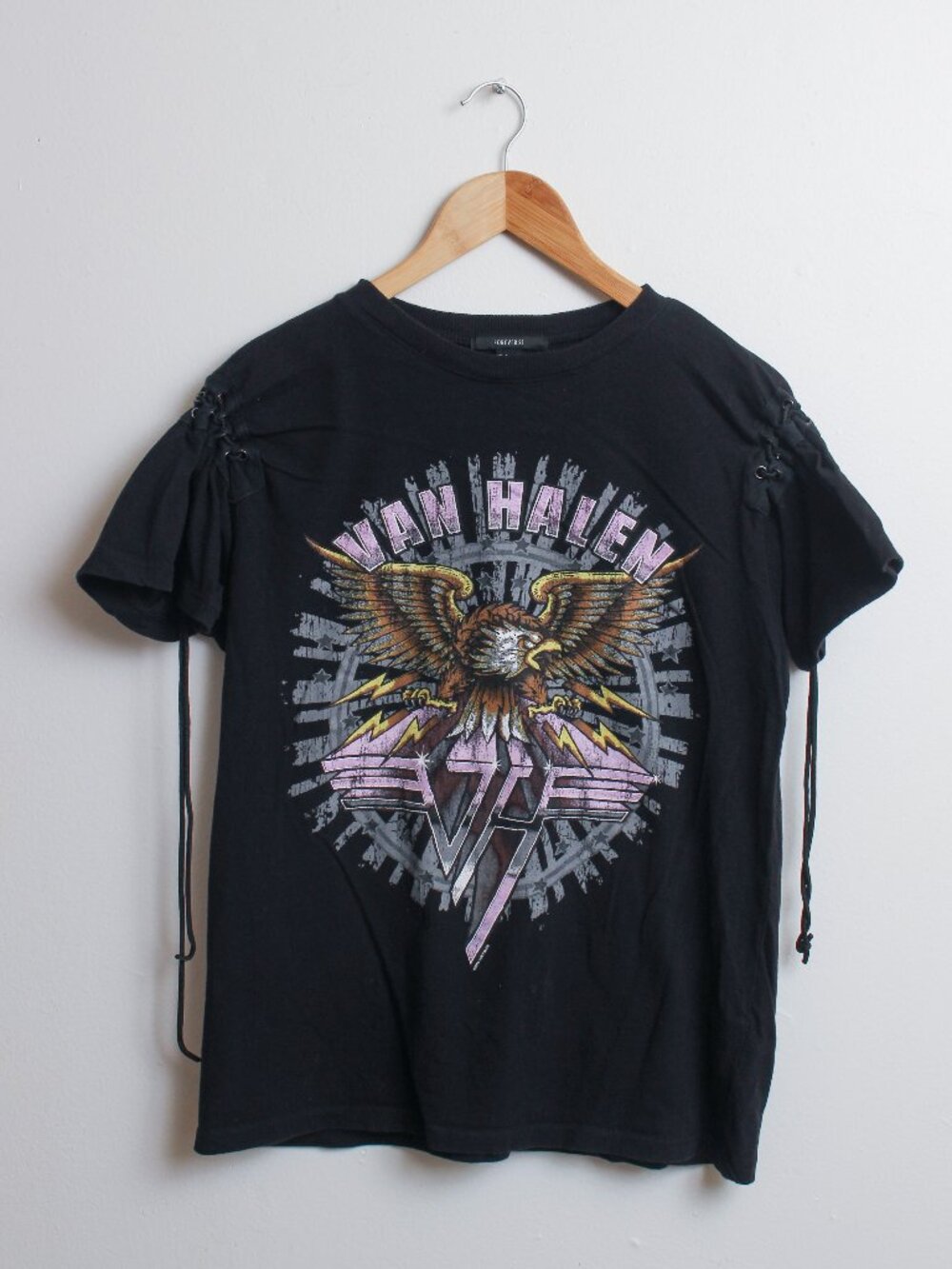 Forever 21 Van Halen Graphic Band Tee Lace Up Side Shoulder Eyelet Black Small